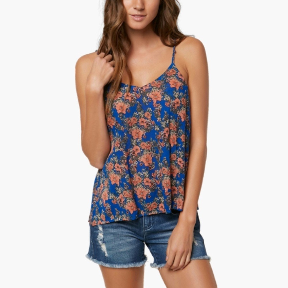 O'Neill Damaris Blue Floral Crisscross Back Viscose Tank Top Medium New